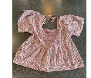 Peplum Smocked Square Neck XL Tall Old Navy Top Striped Pink Cotton Rayon Blend